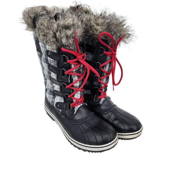 Sorel Joan Of Arctic NL1797-010 Plaid Black Lace Faux Fur Size 11 Waterproof - Picture 1 of 8